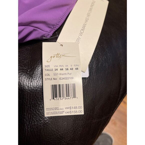 Profile By Gottex One-Piece Swimsuit V-Neck Purple Women's Size 14 New With Tag - Picture 3 of 5